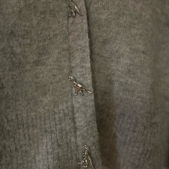 & OTHER STORIES Gray V-Neck Cardigan Alpaca Wool Blend Dinosaur Snap Buttons - Picture 5 of 8